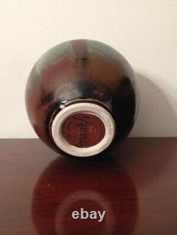 Kiyo Yano California Studio Art Pottery Turquoise Drip Glaze Vase Signed