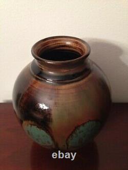 Kiyo Yano California Studio Art Pottery Turquoise Drip Glaze Vase Signed