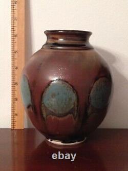 Kiyo Yano California Studio Art Pottery Turquoise Drip Glaze Vase Signed