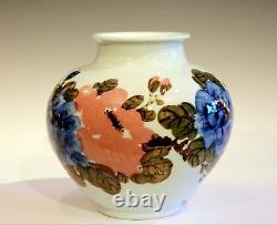 Korean Studio Porcelain Vintage Large White Signed Moon Vase Peonies