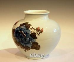 Korean Studio Porcelain Vintage Large White Signed Moon Vase Peonies