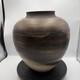 LARGE Vintage Studio Pottery Vase Nancy Valk Round Brown Signed Raku Stoneware