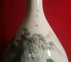 LARGE signed japanese celadon studio art pottery vase incised modern vtg bulbous