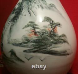LARGE signed japanese celadon studio art pottery vase incised modern vtg bulbous
