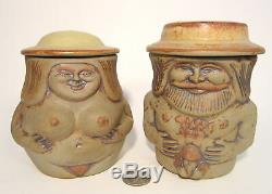 LOUIS MENDEZ Signed Vintage 1980 American Studio Art Pottery NUDE Man Woman Jars