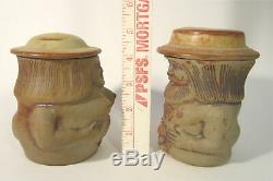 LOUIS MENDEZ Signed Vintage 1980 American Studio Art Pottery NUDE Man Woman Jars