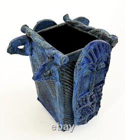 Lana Wilson Studio Art Pottery Blue Glazed Sculpture Figural Box Vessel Vase