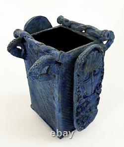 Lana Wilson Studio Art Pottery Blue Glazed Sculpture Figural Box Vessel Vase