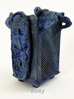 Lana Wilson Studio Art Pottery Blue Glazed Sculpture Figural Box Vessel Vase