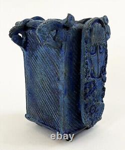 Lana Wilson Studio Art Pottery Blue Glazed Sculpture Figural Box Vessel Vase