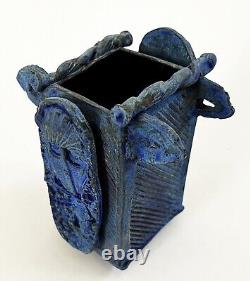 Lana Wilson Studio Art Pottery Blue Glazed Sculpture Figural Box Vessel Vase