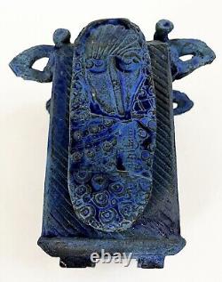 Lana Wilson Studio Art Pottery Blue Glazed Sculpture Figural Box Vessel Vase