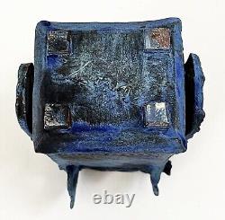 Lana Wilson Studio Art Pottery Blue Glazed Sculpture Figural Box Vessel Vase