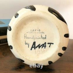 Lapid Israel Handpainted Splat Lava Pottery Zebra Vase Vtg MCM 140 Signed Anat