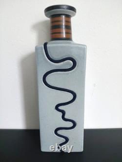 Lapid Israel Pottery Mid Century Inlaid 14 Tall Blue 3D Rope VTG Speckled Sign