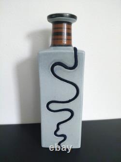 Lapid Israel Pottery Mid Century Inlaid 14 Tall Blue 3D Rope VTG Speckled Sign