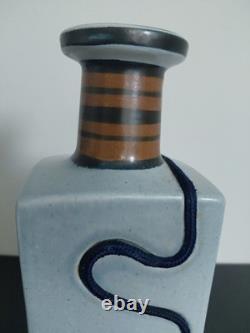Lapid Israel Pottery Mid Century Inlaid 14 Tall Blue 3D Rope VTG Speckled Sign