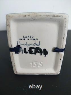 Lapid Israel Pottery Mid Century Inlaid 14 Tall Blue 3D Rope VTG Speckled Sign