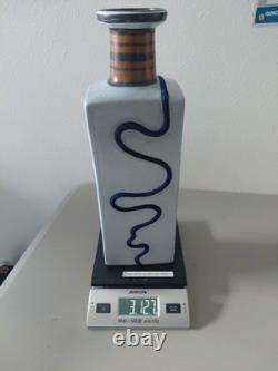 Lapid Israel Pottery Mid Century Inlaid 14 Tall Blue 3D Rope VTG Speckled Sign