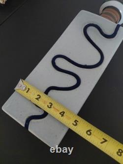 Lapid Israel Pottery Mid Century Inlaid 14 Tall Blue 3D Rope VTG Speckled Sign