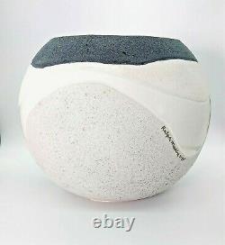 Large 10 dia. Vintage 1979 B&W Studio Art Pottery Vase, Signed, VG Cond