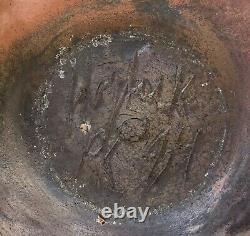 Large 14 Vintage Pit Fired Pottery Pot, Signed Hogback'84 by Bob Kizziar