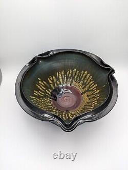 Large 2002 Michael Schwegmann Black Porcelain Bowl Drip Glaze Studio Pottery