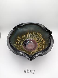 Large 2002 Michael Schwegmann Black Porcelain Bowl Drip Glaze Studio Pottery