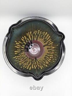 Large 2002 Michael Schwegmann Black Porcelain Bowl Drip Glaze Studio Pottery