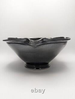 Large 2002 Michael Schwegmann Black Porcelain Bowl Drip Glaze Studio Pottery