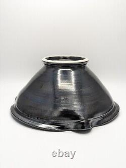 Large 2002 Michael Schwegmann Black Porcelain Bowl Drip Glaze Studio Pottery