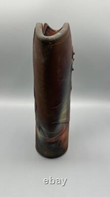 Large Copper Matte Raku Pottery Vase 13 Signed Kerry Gonzalez Iridescent Retro