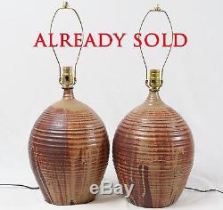 Large Hand Thrown Studio Pottery Beehive Table Lamp & Shade Vintage Drip Glaze