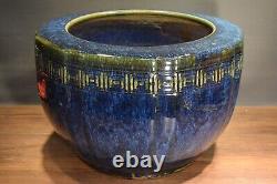 Large JAPANESE VINTAGE STUDIO ART POTTERY BLUE FLAMBE GLAZE 18 X 12