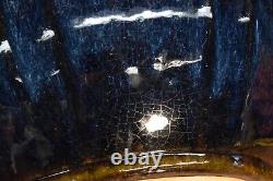 Large JAPANESE VINTAGE STUDIO ART POTTERY BLUE FLAMBE GLAZE 18 X 12
