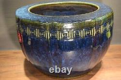 Large JAPANESE VINTAGE STUDIO ART POTTERY BLUE FLAMBE GLAZE 18 X 12