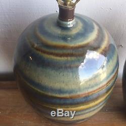 Large Pair Vintage Drip Glaze Ceramic Lamps Mid Century Studio Pottery Modern