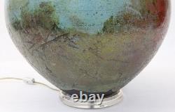Large Raku Studio Pottery Vintage Table Lamp Hand Thrown Blue Green Wood Lucite Large Raku Studio Pottery Vintage Table Lamp Hand Thrown Blue Green Wood Lucite