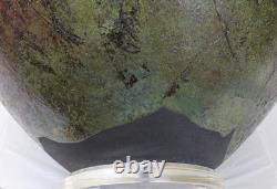 Large Raku Studio Pottery Vintage Table Lamp Hand Thrown Blue Green Wood Lucite