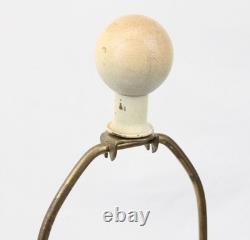 Large Raku Studio Pottery Vintage Table Lamp Hand Thrown Blue Green Wood Lucite