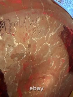 Large Signed Raku Pottery Vase 15.5 1983 Studio Ceramic Iridescent Copper Red