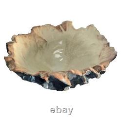 Large Studio Art Pottery Bowl Blue Ruffled Sculptural Brutalist 13.5