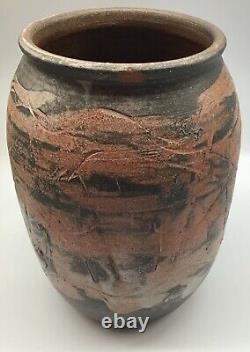 Large Studio Pottery vase sgraffito early vintage mid century modern abstract