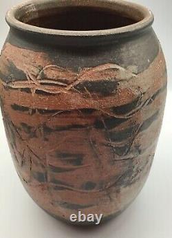 Large Studio Pottery vase sgraffito early vintage mid century modern abstract