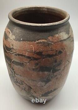 Large Studio Pottery vase sgraffito early vintage mid century modern abstract