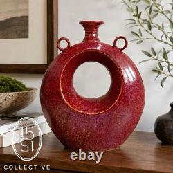 Large VTG Handmade Studio Pottery Art Vase Open Center Ceramic Sculpture Vessel