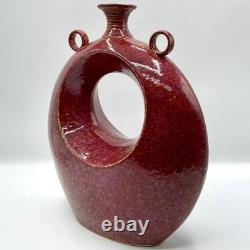 Large VTG Handmade Studio Pottery Art Vase Open Center Ceramic Sculpture Vessel