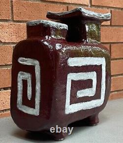 Large Vintage 1970s Ikebana Studio Pottery Decorative Modern Vase Double Spout