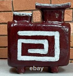 Large Vintage 1970s Ikebana Studio Pottery Decorative Modern Vase Double Spout