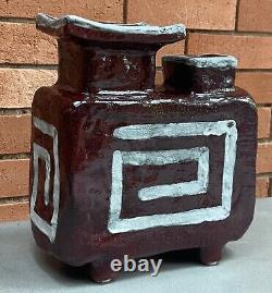 Large Vintage 1970s Ikebana Studio Pottery Decorative Modern Vase Double Spout